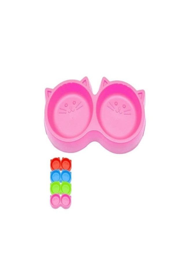 Misu Pet Store Two Part pet Feeding Container with Food and Drink Section Joined Side by Side Wide Base Helps Steady Hold During Meal time at Home pet Corner Indoor Feeding Shelf Floor Pink - Image 1